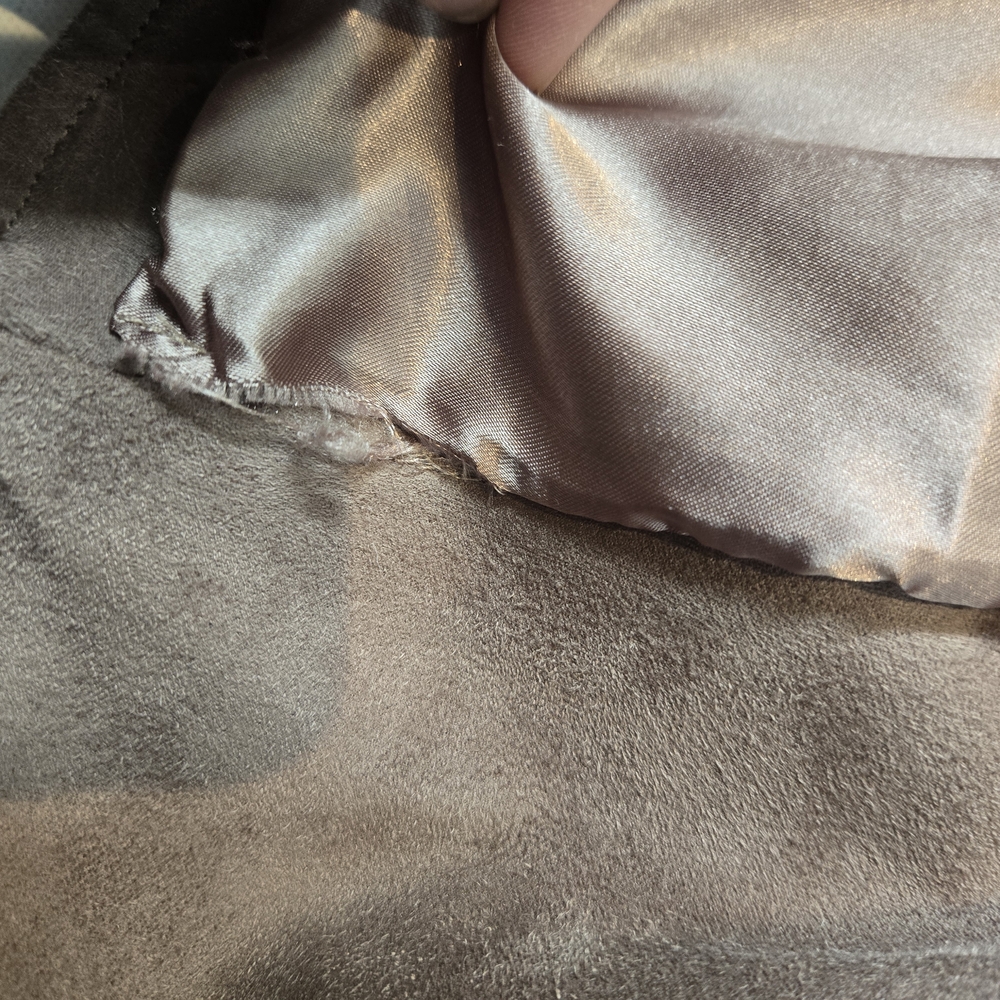 Kut from the Kloth Eveline Asymmetrical Crop Faux Suede Taupe Moto Jacket Size S - Picture 12 of 12